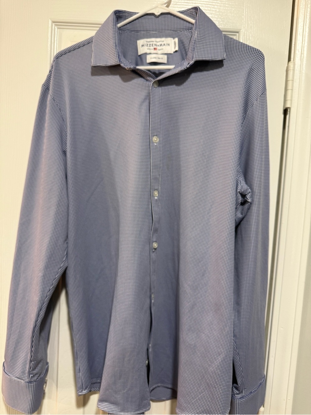 Mizzen+Main Men's Blue Micro-Check Dress Shirt / xl slim
